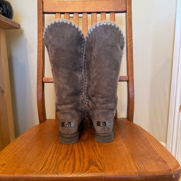 Mou Leather Shearling Crochet Stitch Extra Tall Boots Grey Platform Sole Size 5 - Picture 3 of 11